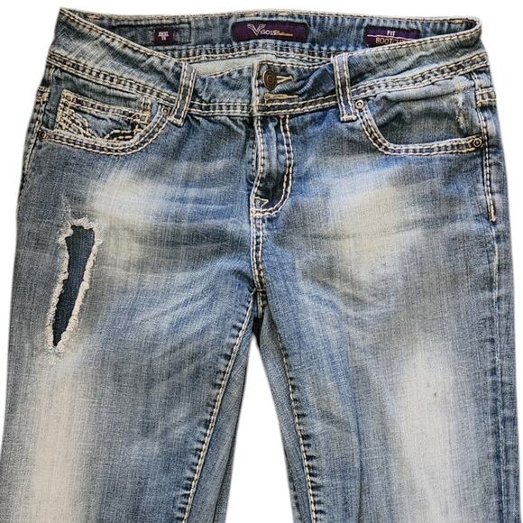 Vigoss Blue Boot Cut Jeans with Distressing and Faded Wash - Picture 1 of 9